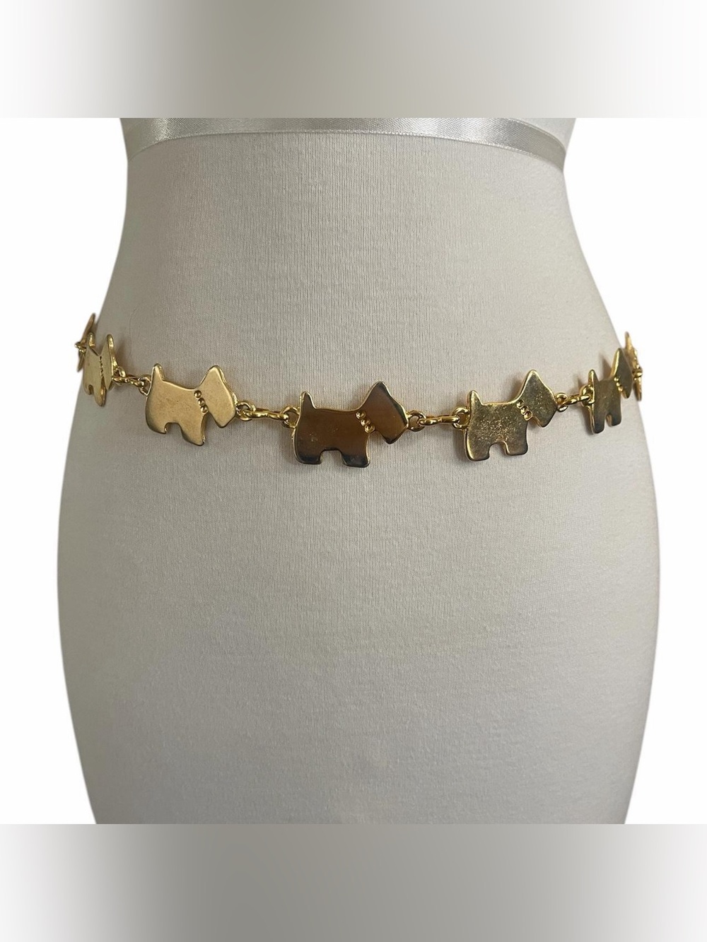 Vintage Y2K 2000s mcbling Gold Tone Scottie Dog Link Waist Chain Belt